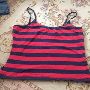 Red and navy striped crop tank top